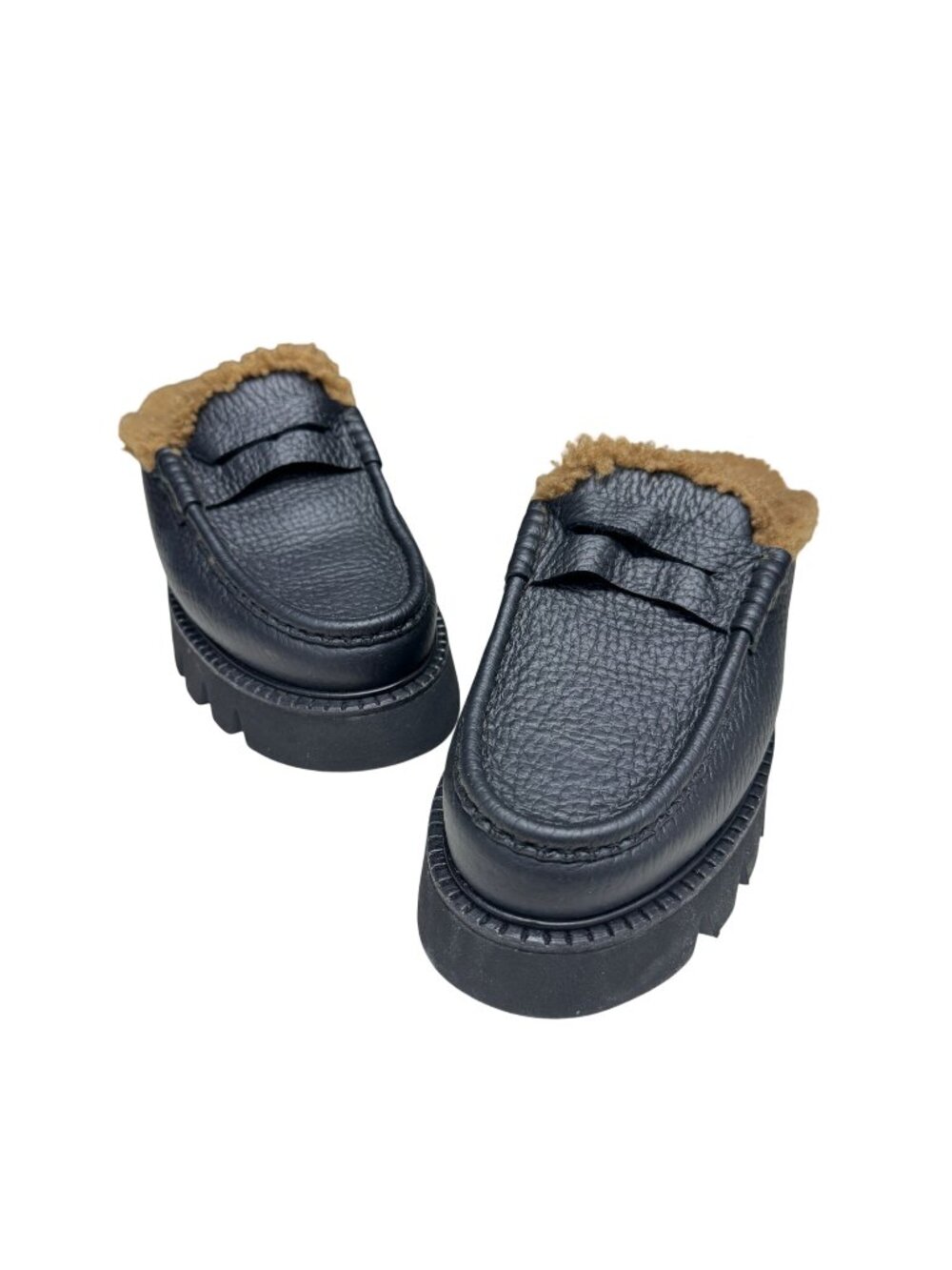 Pedro Garcia Women's Savy Lug Sole Fur Lined Mules Black Leather, Size 38 NWOB
